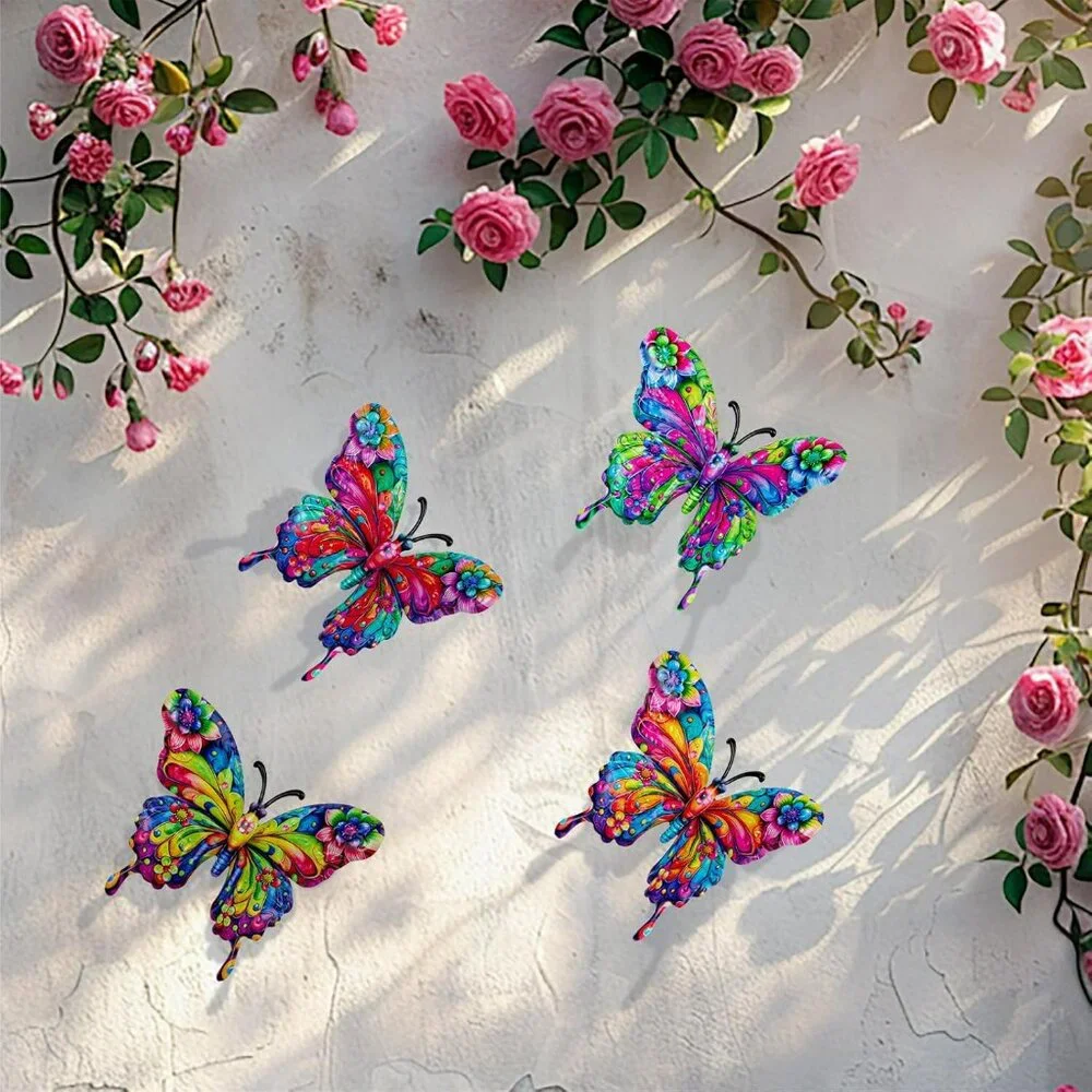 4 Metal Butterfly Wall Decor for Indoor or Outdoor Wall Patio Fence Garden Decor